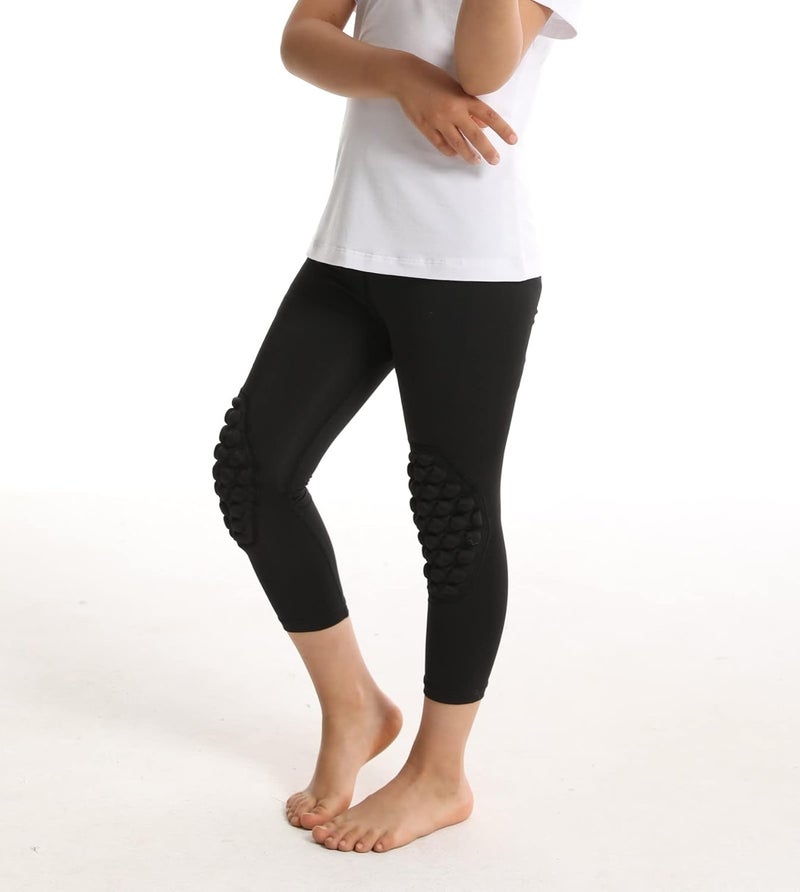 Topeter Youth Basketball Compression Pants with Knee Pads and Butt Pad, Kids 3/4 Capri Padded Sport Legging Tights - Image 3